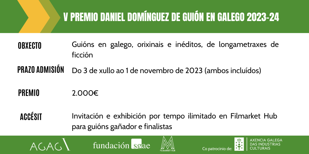 V Premio Daniel Domínguez de guión en galego para longametraxe 2023-2024