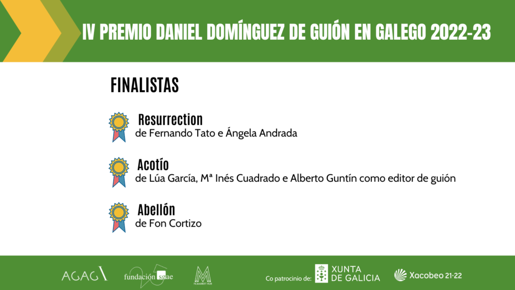 Ángela Andrada e Fernando Tato, Lúa García e Mª Inés Cuadrado, e Fon Cortizo, finalistas do “IV Premio Daniel Domínguez de guión en galego”